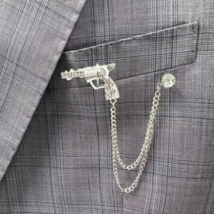 Gun Shaped Small Sized Silver Brooch With Chain