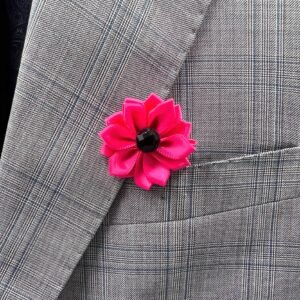 Flower Shaped Dark Pink Fabric Metal Lapel Pin