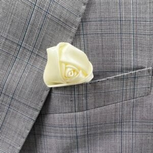 Light Yellow Fabric Metal Rose Bud Flower Lapel Pin Brooch
