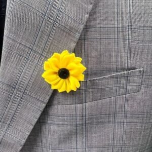 Flower Shaped Yellow Fabric Metal Lapel Pin Brooch
