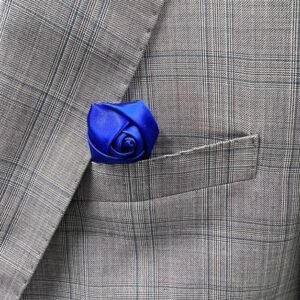 Blue Fabric Metal Rose Bud Flower Lapel Pin Brooch