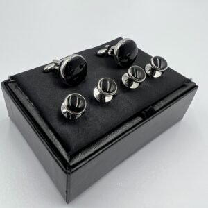 Black Silver Tuxedo Studs and Cufflinks Set