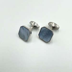 Medium Hexagonal Blue Rhodium Plated Cufflink