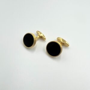 Classic Onyx & Gold Round Shaped Cufflinks