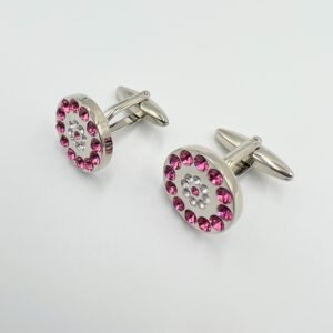 Stainless Steel Crystal Studded Round Shaped Cufflinks