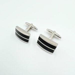 Rectangular Blue and Silver Horizontal Stripe Cufflinks