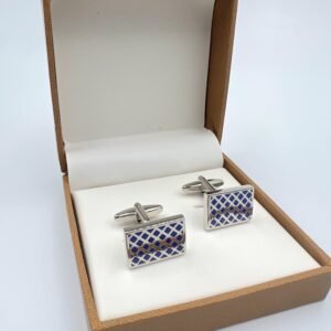 Rectangle Blue Enamel Check Details Cufflinks
