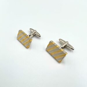 Unique Silver Gold Diagonal Patterned Cufflinks