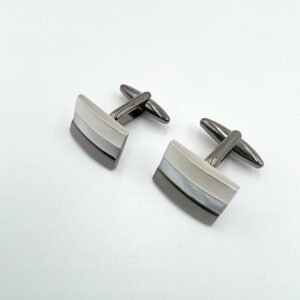 Silver Horizontal Striped Rectangular Cufflinks