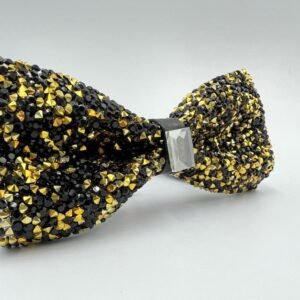 Crystal Stone Black And Gold Bow tie