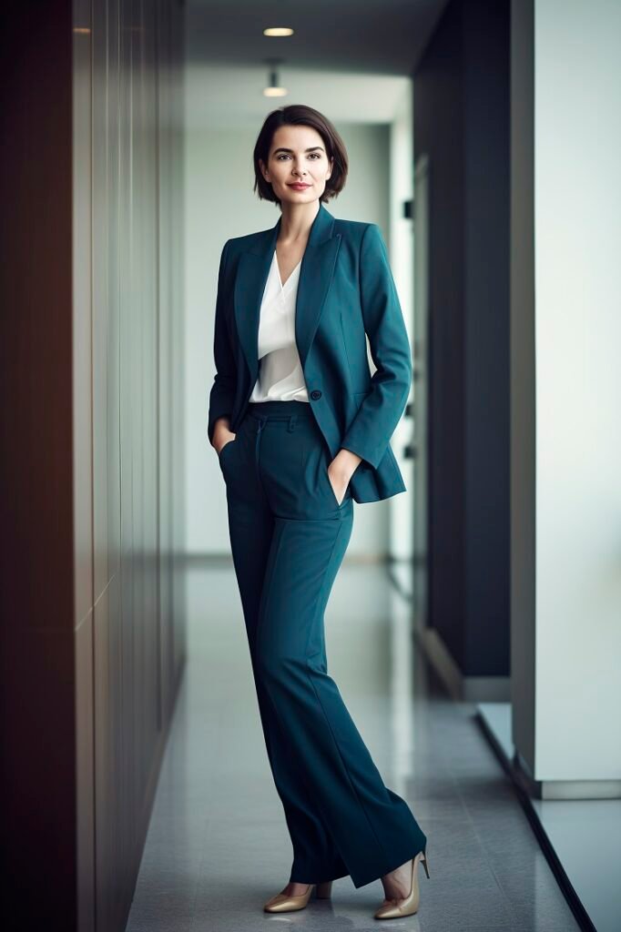 Generative AI illustration of Attractive female CEO of a large company dressed in luxury business fashion. CEO Concept